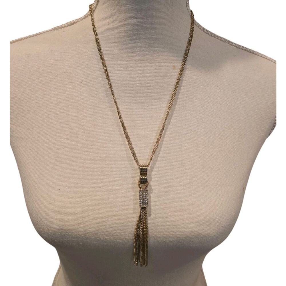 Necklace Tassel Nicole By Nicole Miller Clustered Rhinestones Pendant Chain 24"